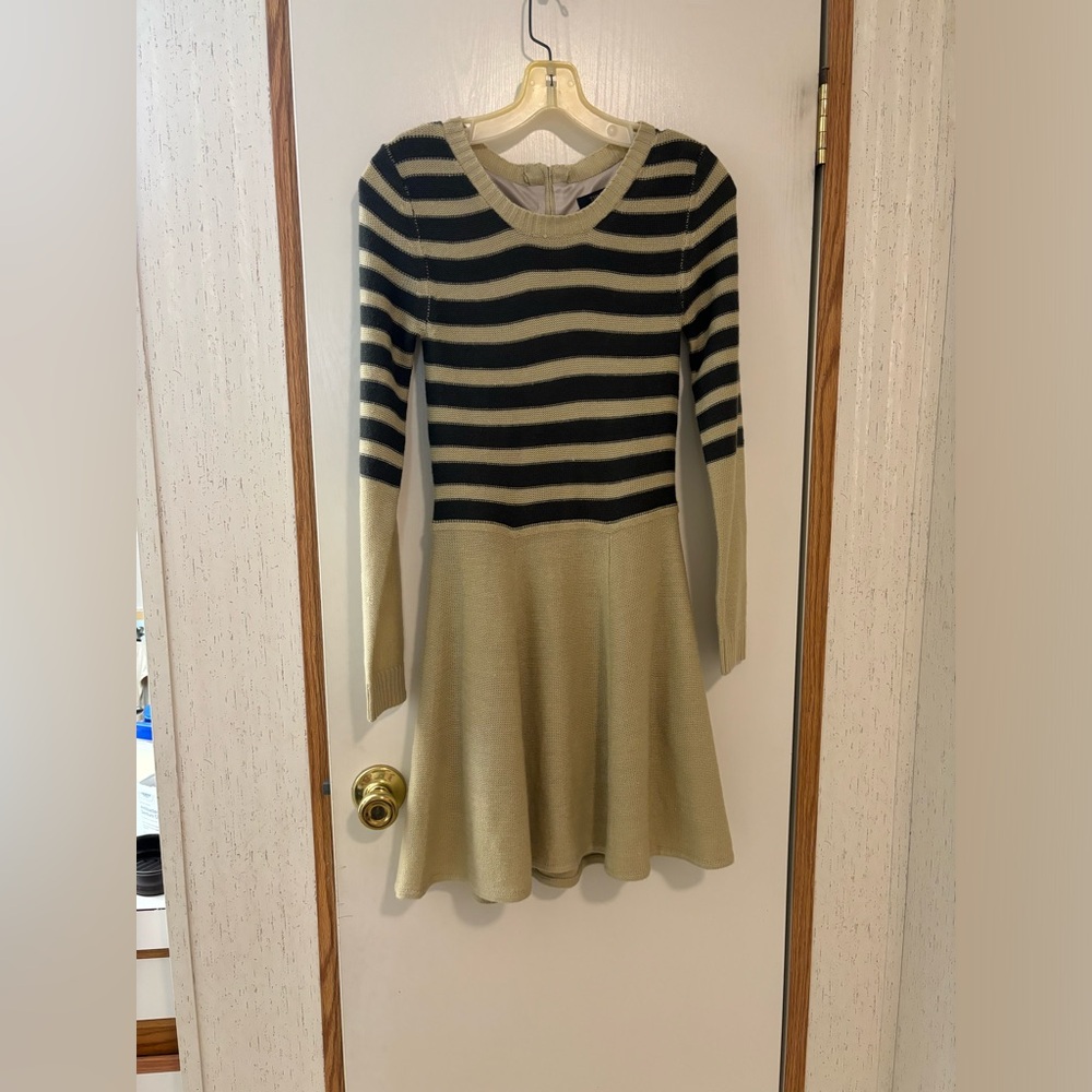 THML Black and Tan Striped Long Sleeve Dress